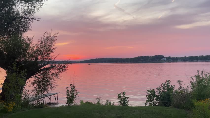 Sunset on a lake in Pewaukee, WI USA