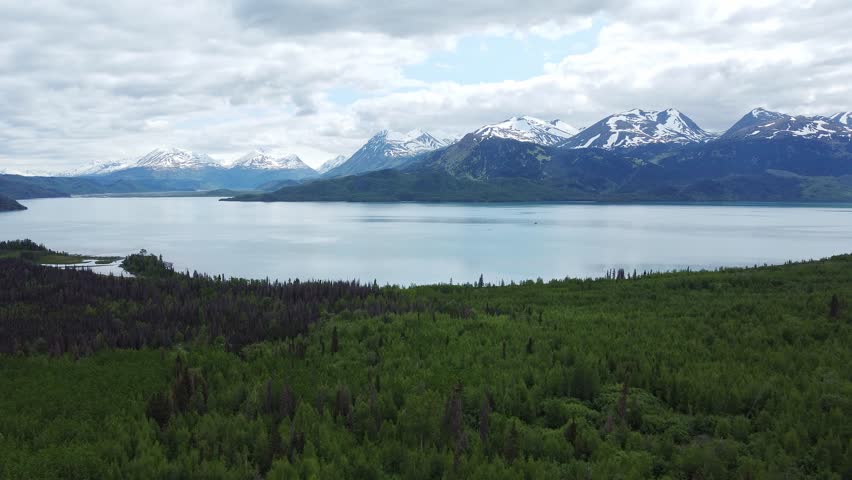 Beautiful 4k 29.97 fps aerial footage of the Trail River Valley and Kenai Lake, near Seward, Alaska.