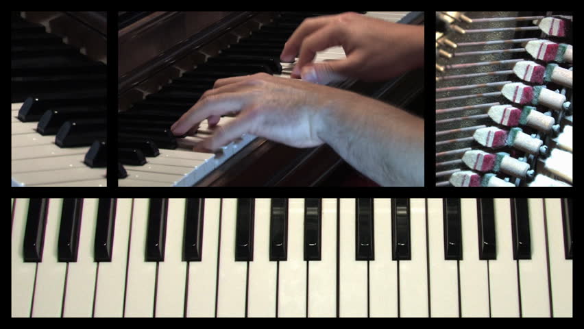 A montage of shots of playing the piano.