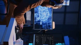 Developer updating artificial intelligence neural networks, drinking coffee and listening music in personal office. IT expert enjoying hot beverage and audio podcasts while writing AI code, camera B - Powered by Shutterstock - Get 15% off with code: PIKWIZARD15