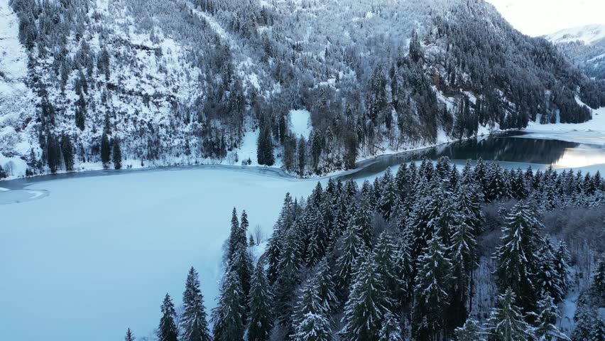 Obersee Glarus Switzerland view of lake from just over the forest