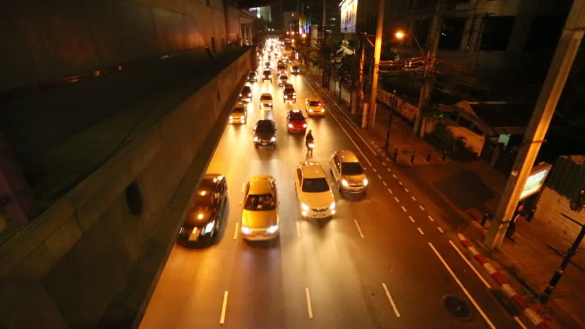 Night transport traffic in Bangkok, Thailand (HD)