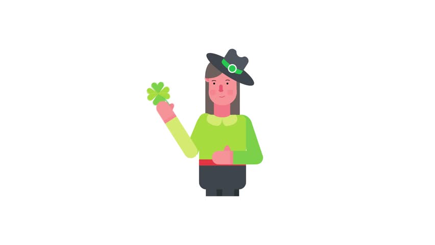 Trendy animated flat icon of a shamrock girl 