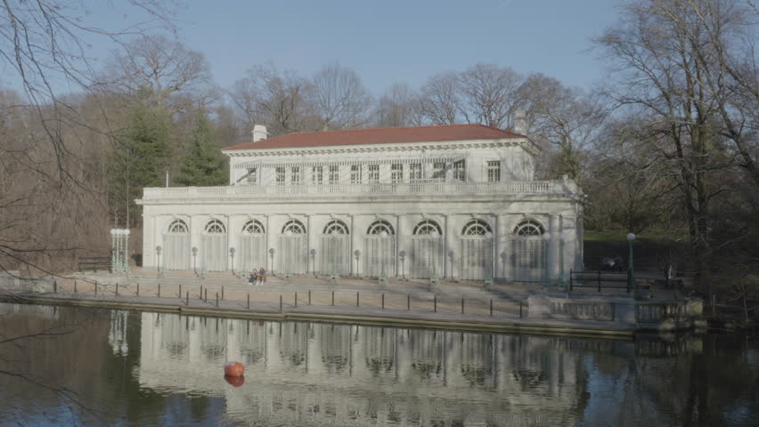 Handheld shot of Brooklyn’s Prospect Park Boathouse Royalty-Free Stock Footage #3442551405
