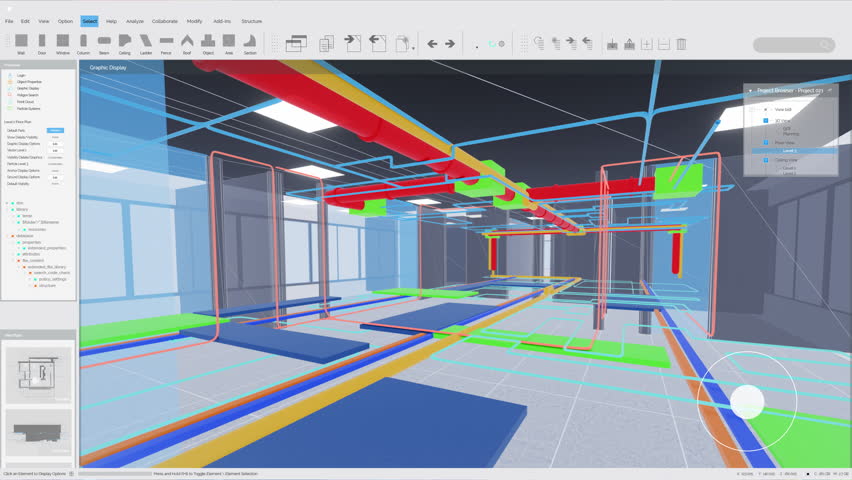 Architectural Software Interface with 3D Virtual Reality Visualization. Screen Replacement with Interior Digitalization for Engineers, Industrial Designers, Builders and Construction Specialists