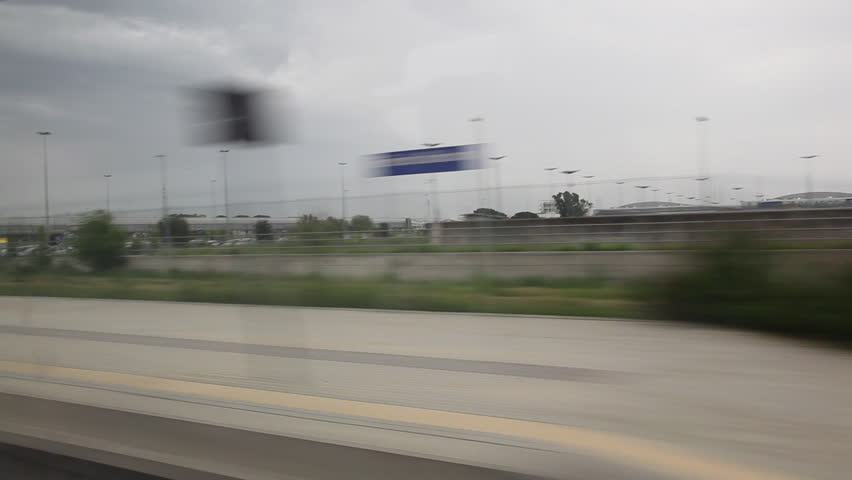 Tracking shot of scenery from a train
