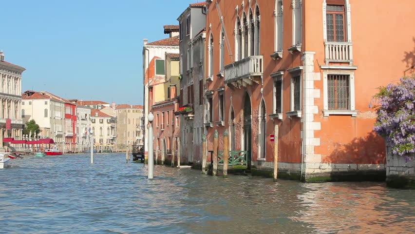 Shot from water taxi of canal in Venice.