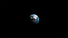 Planet Earth rotates above a huge human palm emerging from the darkness in space. The idea of God, religion, ecology, saving the planet. 4k concept video.