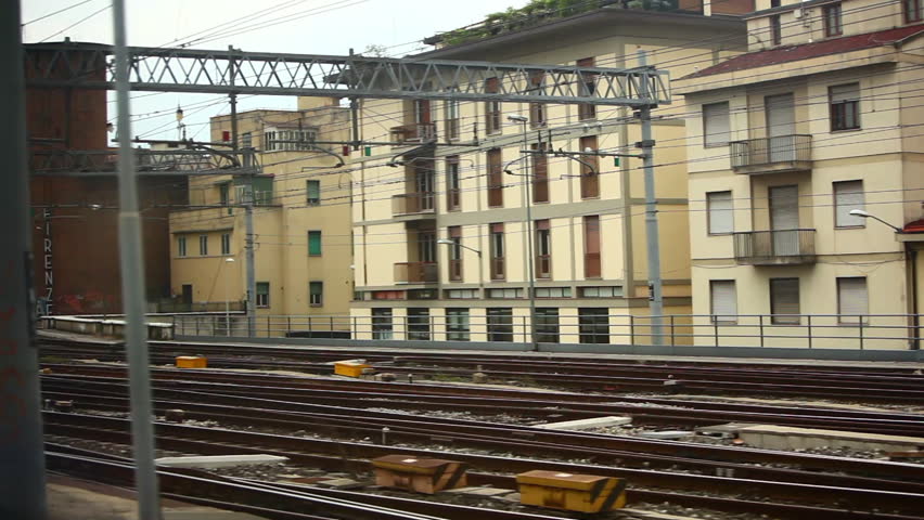 A tracking shot from a train arriving to the Firenze S.M.N station in Italy.