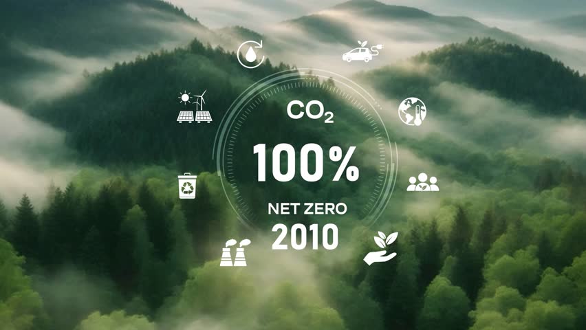 Digital dashboard of CO2 level gauge percentage drop down to 0. Net Zero Emissions by 2050 policy animation concept,Net zero emission ,2050, carbon neutral concept.CO2 reduce.Net zero greenhouse gas e Royalty-Free Stock Footage #3442791511