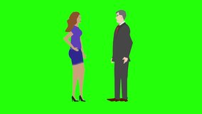 Animation with man and woman character talking each other chroma key, green screen, for explainer videos