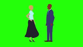 Animation with man and woman character talking each other chroma key, green screen, for explainer videos