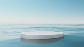 White podium on wave beach and blue sky abstract background. Copy space for product presentation. 3d render.