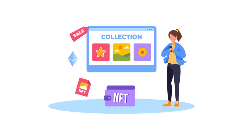 Concept of NFT, non-fungible token and digital items with crypto art, game, video for sale on internet online marketplace and blockchain technology Royalty-Free Stock Footage #3442858671