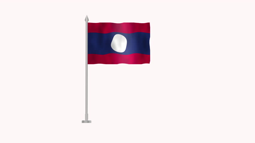Flag of Laos, Pole flag of Laos on white screen, Laos 3D Animation flag waving in the wind isolated on white Background. 
 Royalty-Free Stock Footage #3442863133