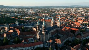 Drone Video of Cityscape of Bamberg with Dome during sunny Day
