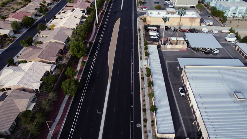 Aerial View of Summerlin, Modern West Suburbs of Las Vegas, Nevada USA, Roads, Buildings and Golf Course Field