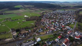 Aerial view around the village Löschenrod in Germany  on an afternoon in fall