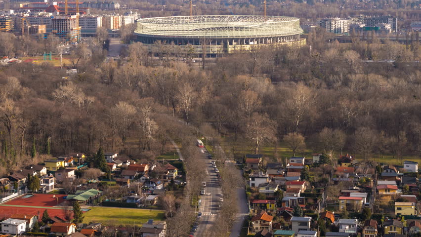 Vienna skyline aerial view time lapse footage, vienna The Ernst Happel Stadion, vienna soccer stadium.