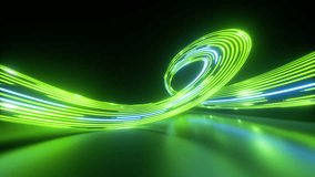 Abstract green neon background. Light pulses stream along the curvy lines leaving glowing trails. Looped 3d motion. Virtual network connections - Powered by Shutterstock - Get 15% off with code: PIKWIZARD15