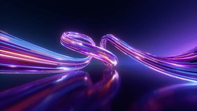 looped 3d animation. light pulses glide along curved neon lines. Abstract animated background of multicolored virtual ribbon with loop glowing in ultraviolet spectrum. Digital data transfer concept - Powered by Shutterstock - Get 15% off with code: PIKWIZARD15