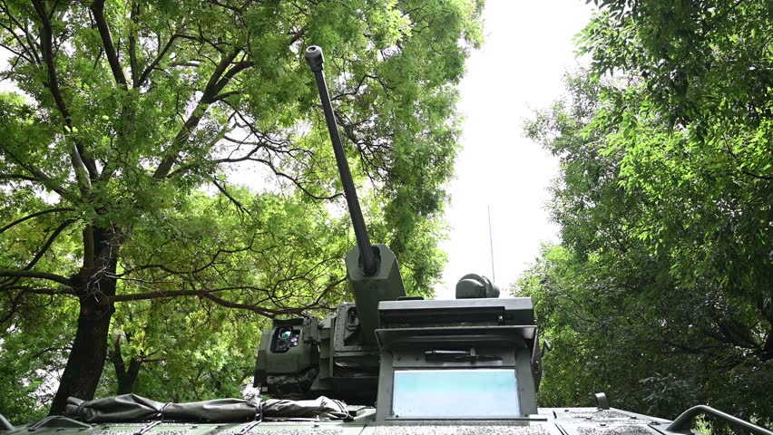 Anti-aircraft gun on an armored fighting vehicle. Heavy gun.