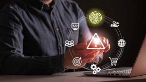 Personal data protection concept.Businessman using fingerprint indentification to access personal financial data. Idea for E-kyc,biometrics security, innovation technology against digital cyber crime - Powered by Shutterstock - Get 15% off with code: PIKWIZARD15