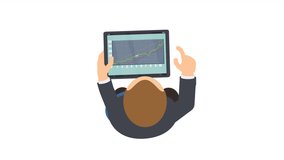 Man with a tablet. Animation of a businessman viewing business financial charts, alpha channel. Cartoon - Powered by Shutterstock - Get 15% off with code: PIKWIZARD15