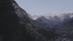 Aerial drone footage view of Landscape Val d'Aosta mountains in italy // no video editing