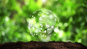 The earth on a small tree with environment ecology sign hologram on natural background Video