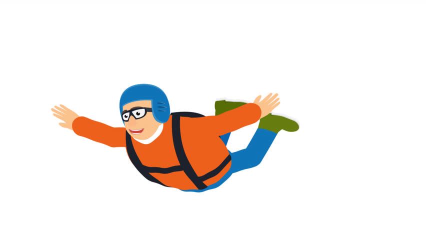 Parachutist. Animation of a man with a parachute in free fall, alpha channel. Cartoon