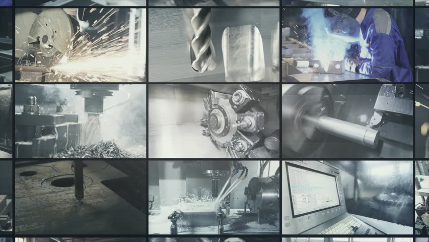 Creating a metal product in a factory, multiscreen. The process of creating a metal part. Industrial video split screen. Metal work Royalty-Free Stock Footage #3443431155