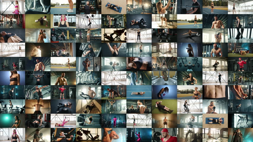 A captivating fast-paced visual stream, presenting hundreds of frames per second, each depicting a unique snapshot of individual athletic exercises and dedicated workout routines.  Royalty-Free Stock Footage #3443440115