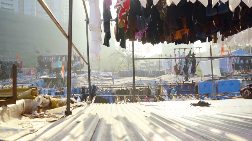 Hanging clothesline in Dhobi Ghat in Mumbai, India
