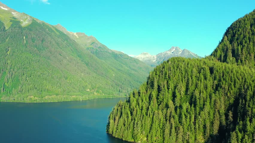 Aerial view of Silver Bay, Tongass National Forest, Baranof Island, Sitka, Alaska, United States. Royalty-Free Stock Footage #3443467937