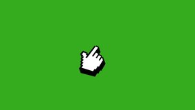 pixel hand cursor click animation. Click icon animation. 4k video. green screen.