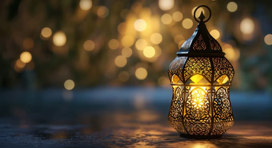 4K Ramadan lantern background with blurred sparkles Royalty-Free Stock Footage #3443517511