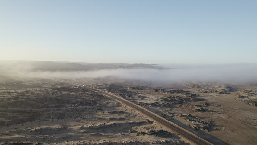 Fog over the road in desert in Namibia