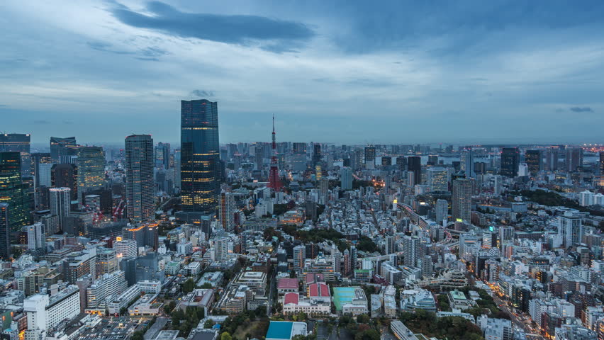 Day to night timelapse of Tokyo cityscape, Japan.
