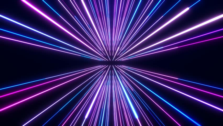 Abstract background with a flow of bright neon lines or light stripes.