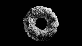 3d render of monochrome black and white abstract art with a surreal ring in curve organic biological lines forms based on flying chaotic small white sand sprinkles particles around with depth of field - Powered by Shutterstock - Get 15% off with code: PIKWIZARD15