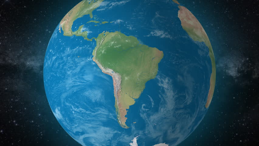 Cinematic video background showcases Realistic Globe rotating, zooming in on South America(Latin America) Continent | Realistic Earth rotating and zooming in on South America(Latin America) Continent