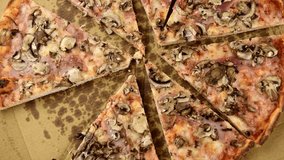 Fresh made Mushroom Pizza rotating on a plate (seamless loopable; 4K)