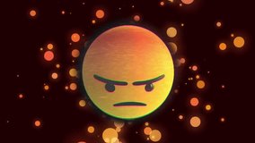 Animation of angry emoji icon over glowing lights over dark background. Global social media, connections, computing and data processing concept digitally generated video. - Powered by Shutterstock - Get 15% off with code: PIKWIZARD15