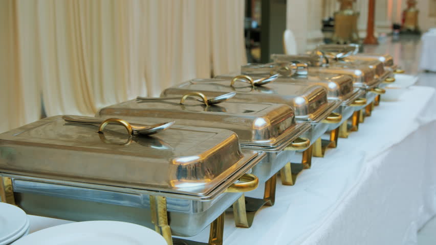 Triangle Buffet Dishes Dinnerware Chafing Dish in the venue Royalty-Free Stock Footage #3443885793