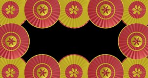 Animation of chinese red and gold floral pattern on black background. Chinese new year, festivity, celebration and tradition concept digitally generated video.