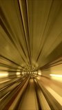 Hyperlapse, Riding the metro in Barcelona, Vertical video. Time-lapse of motion blurred tube lines in tunnel of automatic train