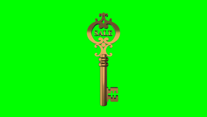 3D gold key. gold key real estate property signs on a green screen chroma key. 360-degree rotation. Loop video. 4K, for rent, sale, lease, buy, sold. Royalty-Free Stock Footage #3443931653