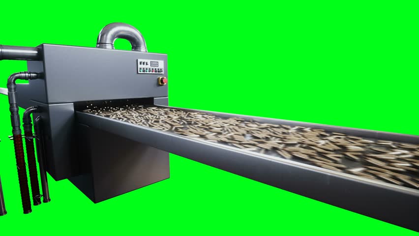 Bullet production, factory. Production line. War concept. 4k green screen isolate