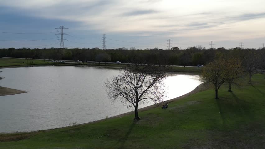 Houston Aerial View , Houston, Texas. Sunset view of Houston Downtown Skyscrapers